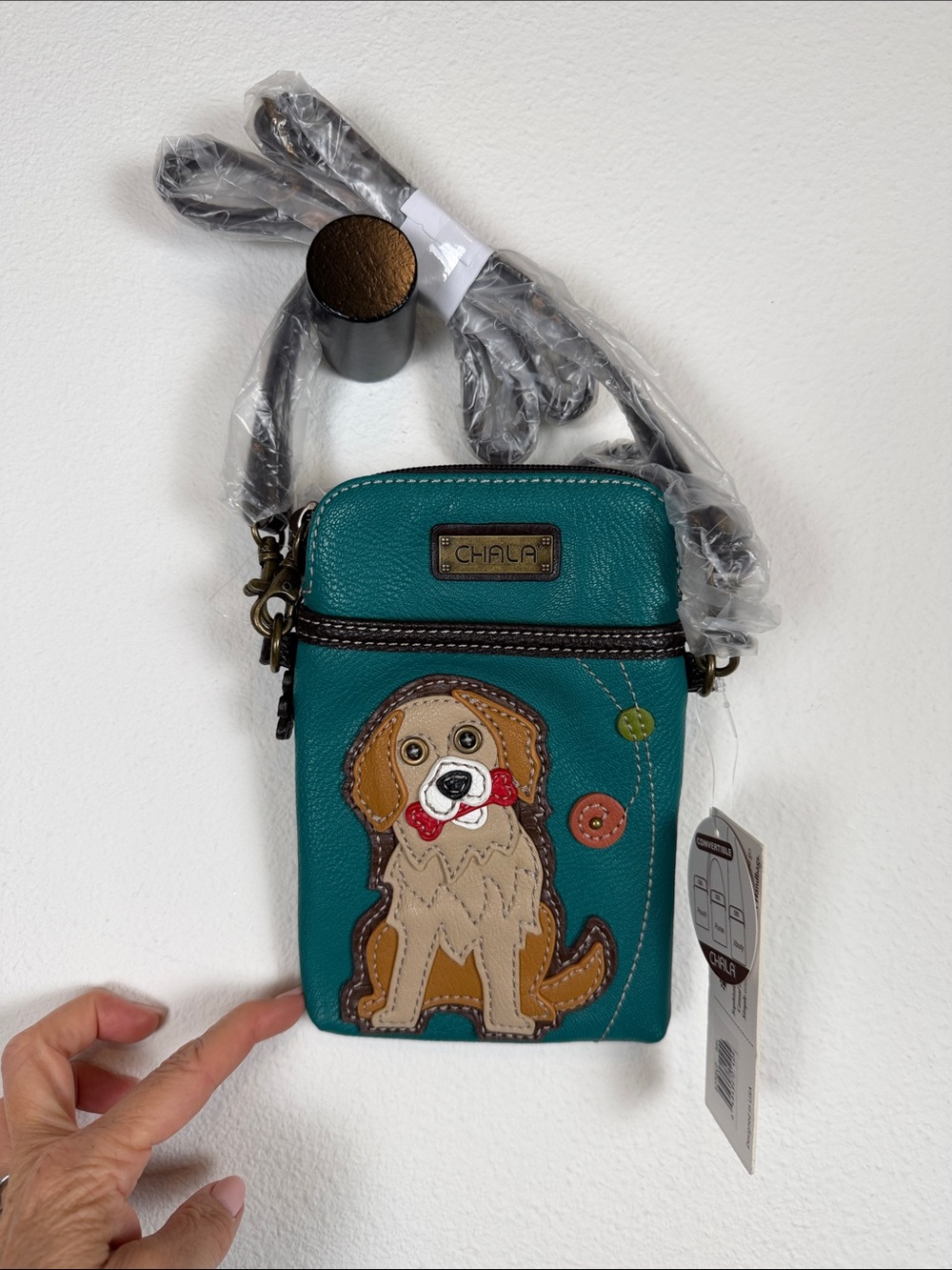 Chala Teal Crossbody Bag with Dog Applique